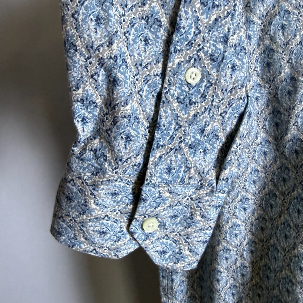 NWT Cremieux Men's Button Down XL Long Sleeves Blue & Gray Damask Jacquard Print - Picture 5 of 14